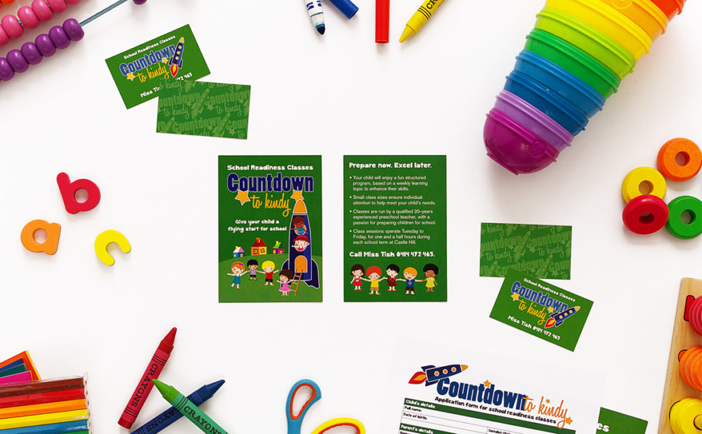 Visual Branding Postcards and Business Cards for Countdown to Kindy - The Template Emporium