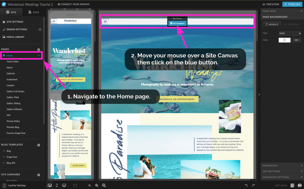 Edit a site canvas directly from the page you are on - The Template Emporium