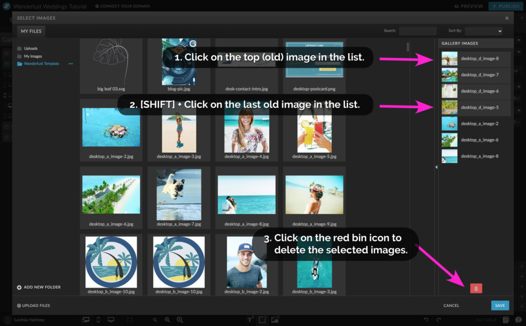 How to delete gallery images in Showit Galleries - The Template Emporium