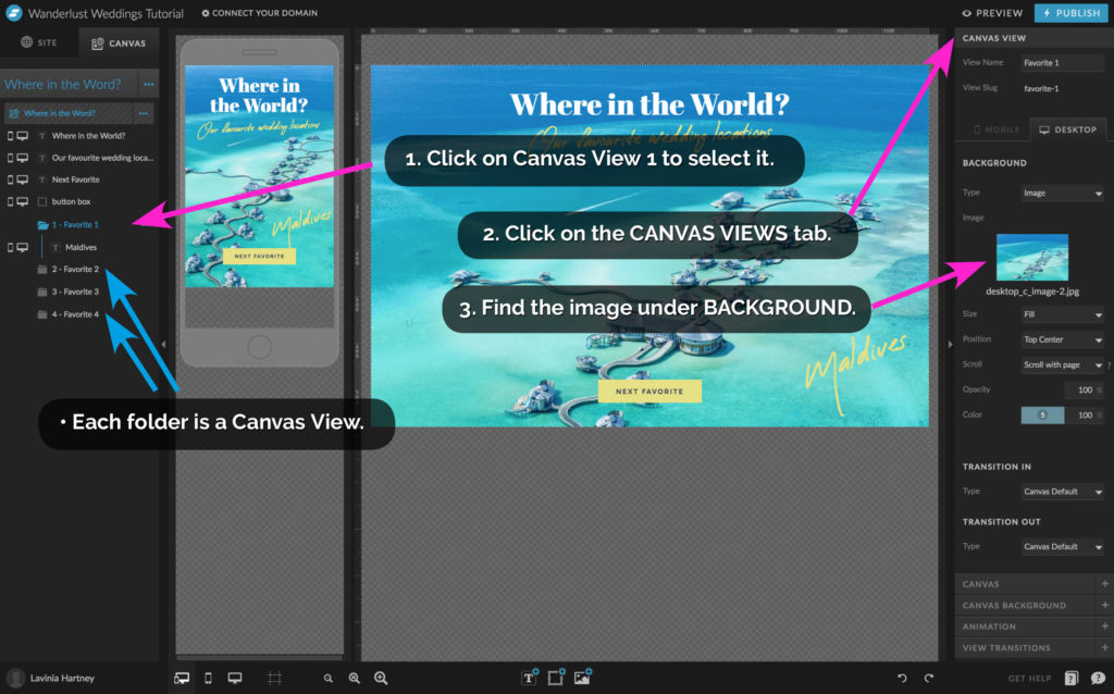 Canvas View in Showit to update the background image - The Template Emporium
