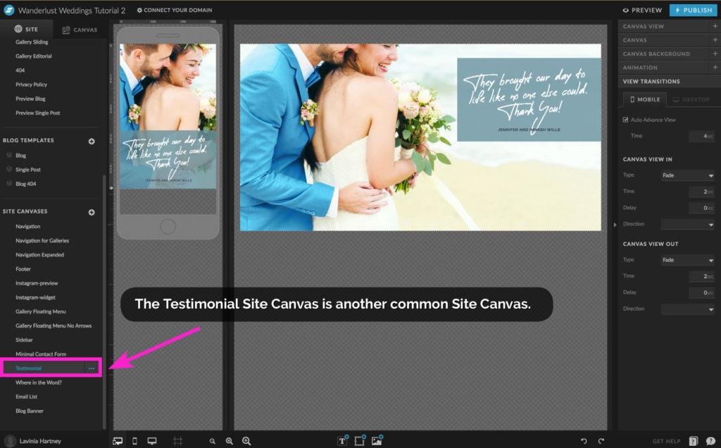 The Testimonials Site Canvases in Showit - The Template Emporium