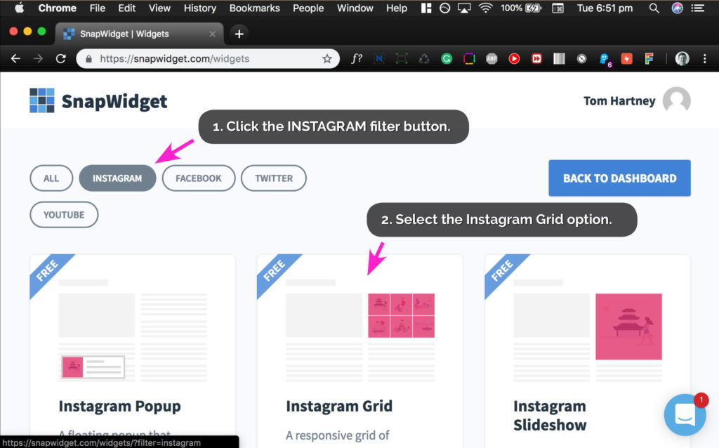 Selecting the Instagram Grid - The Template Emporium