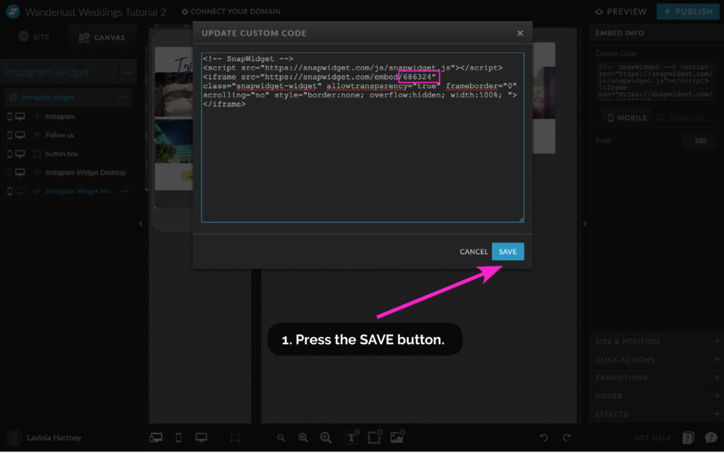 How to add my Instagram feed to a showit website - Saving widget code in Showit - The Template Emporium