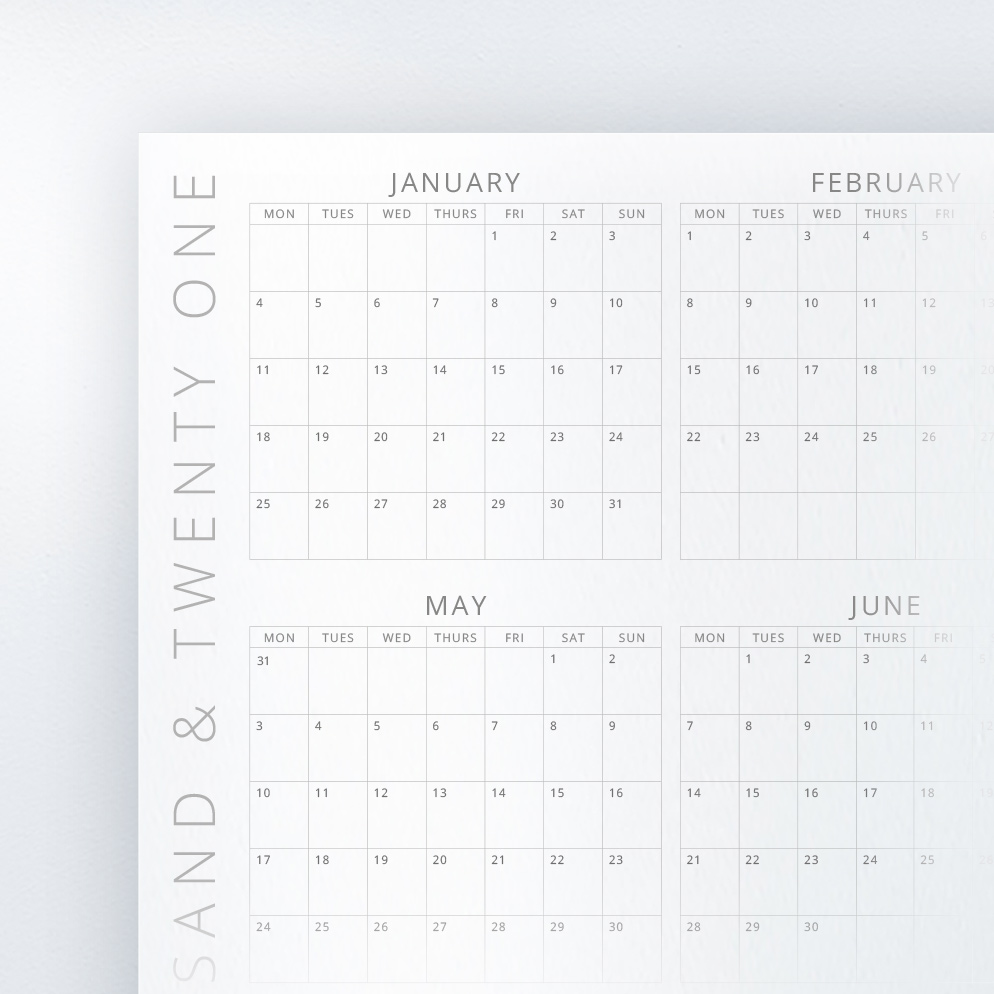 2021 Wall Calendar closeup - The Template Emporium