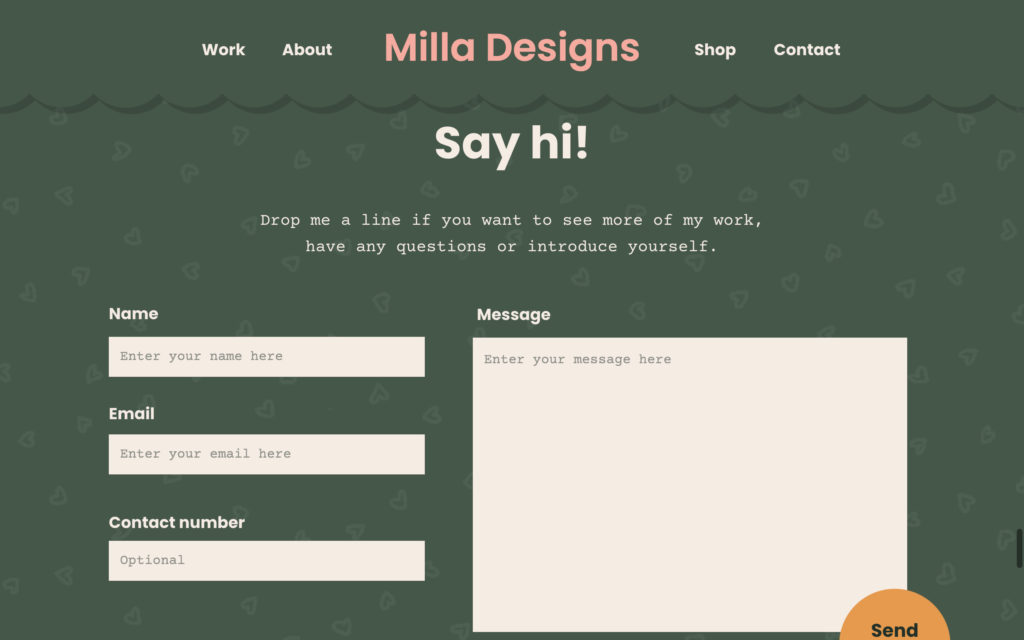 Milla Showit Template - Contact Form - The Template Emporium