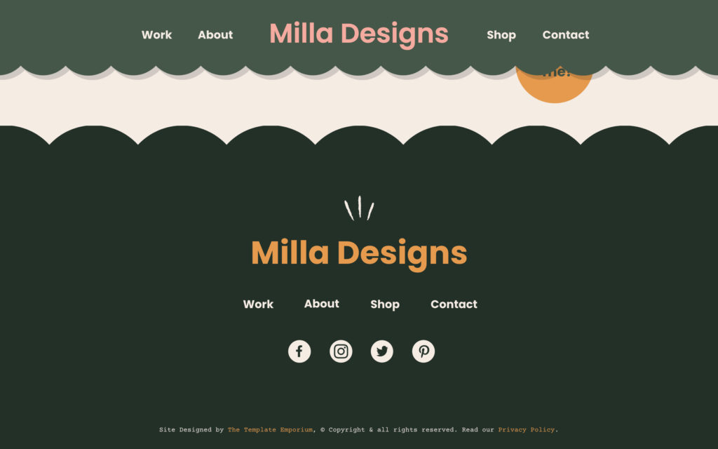 Milla Showit Template - Footer - The Template Emporium