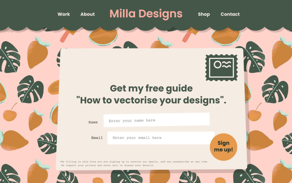 Milla Showit Template - opt-in - The Template Emporium