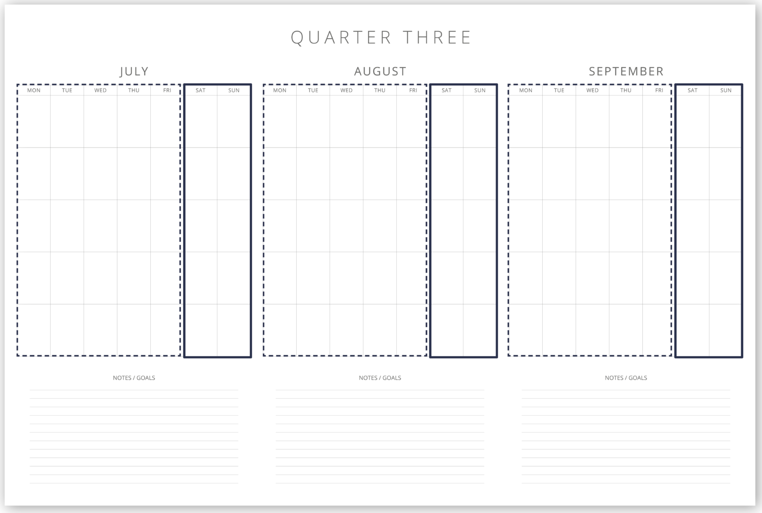 Undated Quarter at a Glance Wall Planner