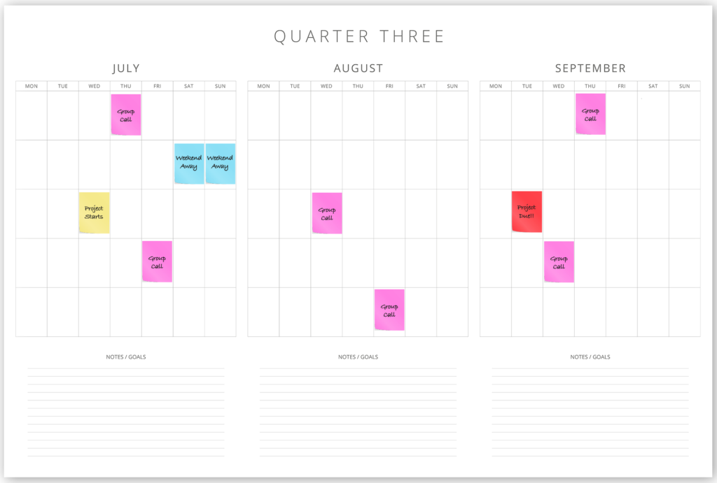 Quarter at a Glance with Post-it notes - The Template Emporium