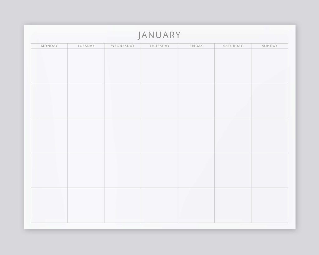 Undated Month at a Glance January Wall Planner - The Template Emporium