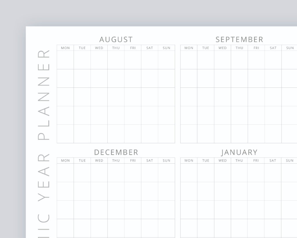 Clean, minimal design of our undated academic year planner - The Template Emporium