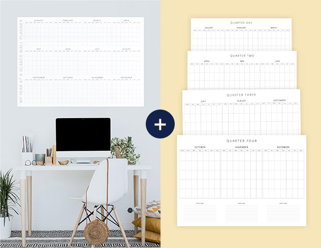 Undated Wall planner bundle one - year at a glance & Q1-Q4 - The Template Emporium