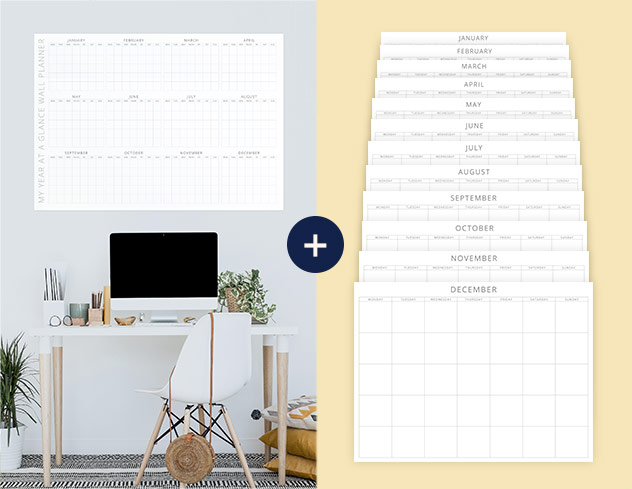 Undated wall planner bundle two - year at a glance + Month at a glance - January to December - The Template Emporium
