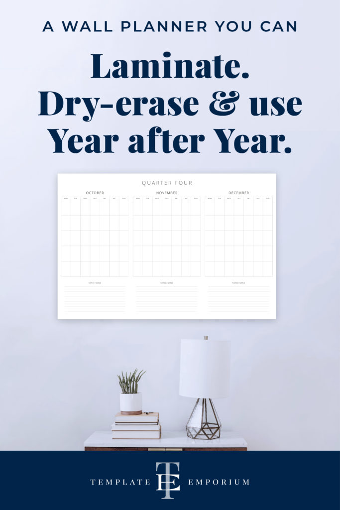 Quarter at a glance wall planner - laminate, dry-erase and use year after year - The Template Emporium