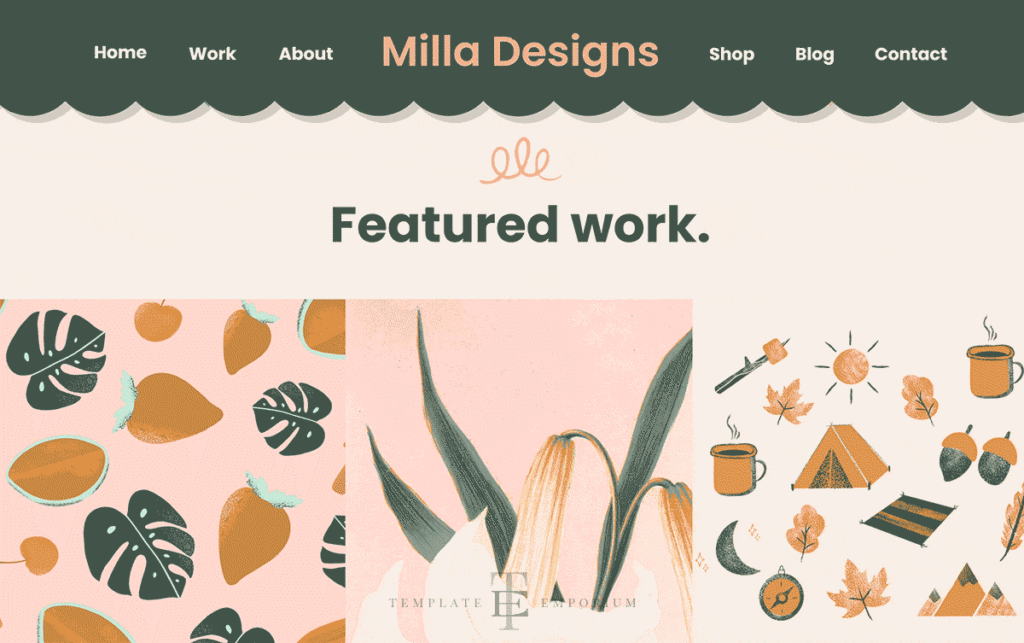 Milla multi-page showit website template - featured work - The Template Emporium