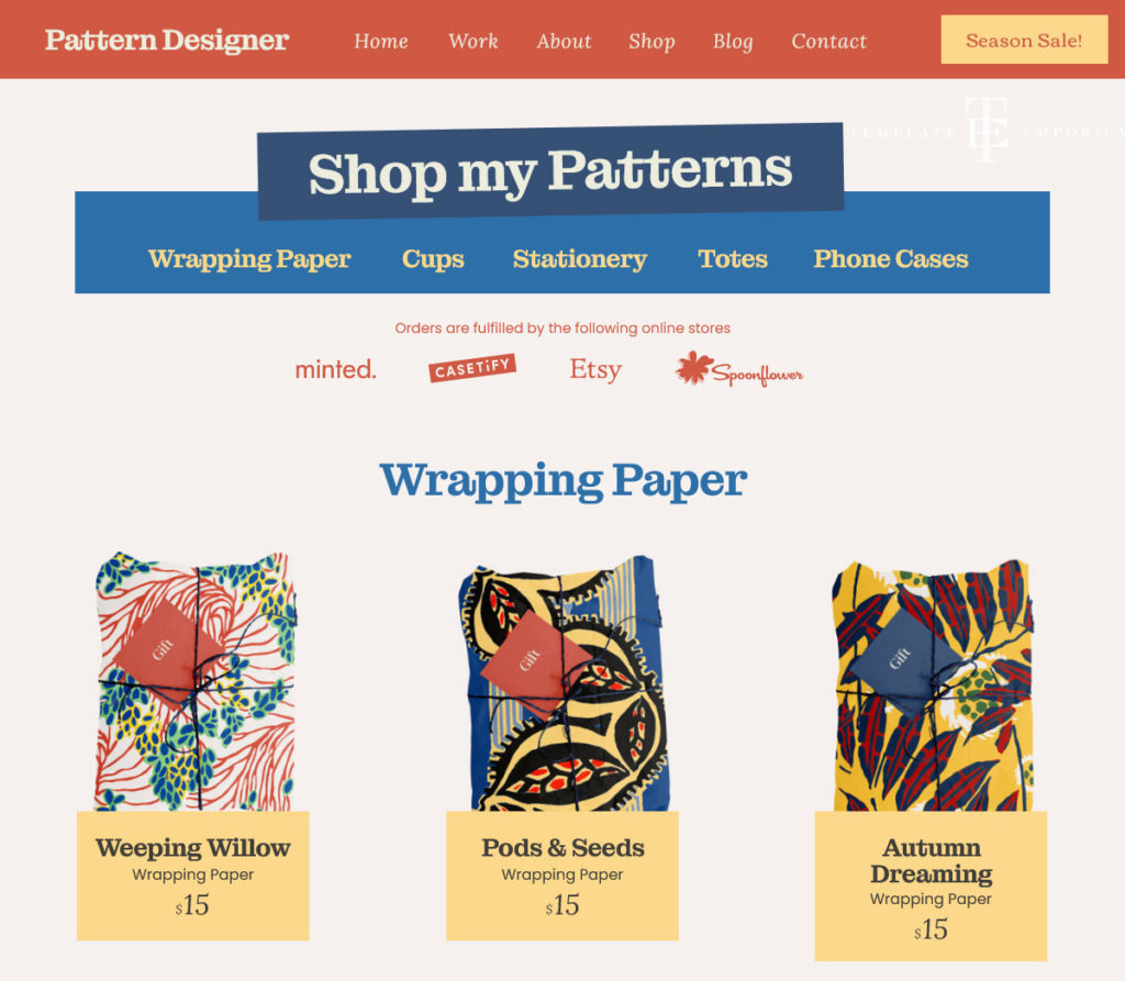 Pattern designer showit website template - shop - The Template Emporium