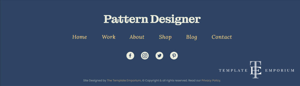 Pattern designer website template - one pager - footer - The Template Emporium