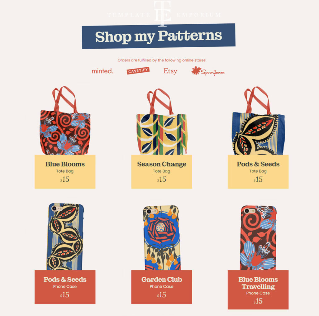 Pattern designer website template - one pager - shop my patterns - The Template Emporium