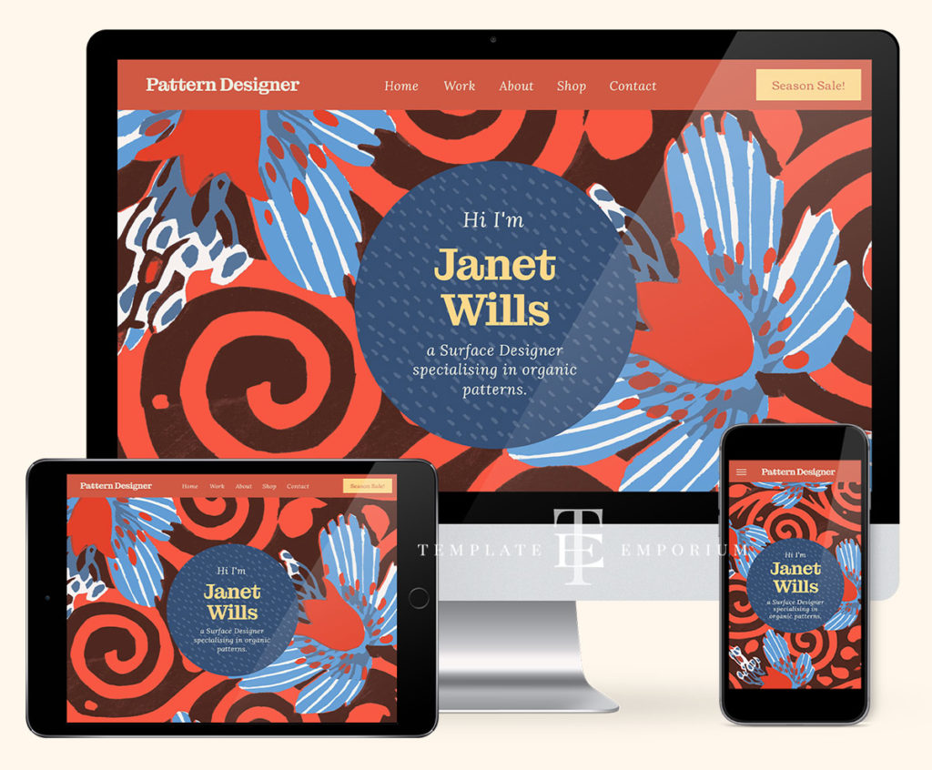 Pattern designer website template - one pager - devices - The Template Emporium