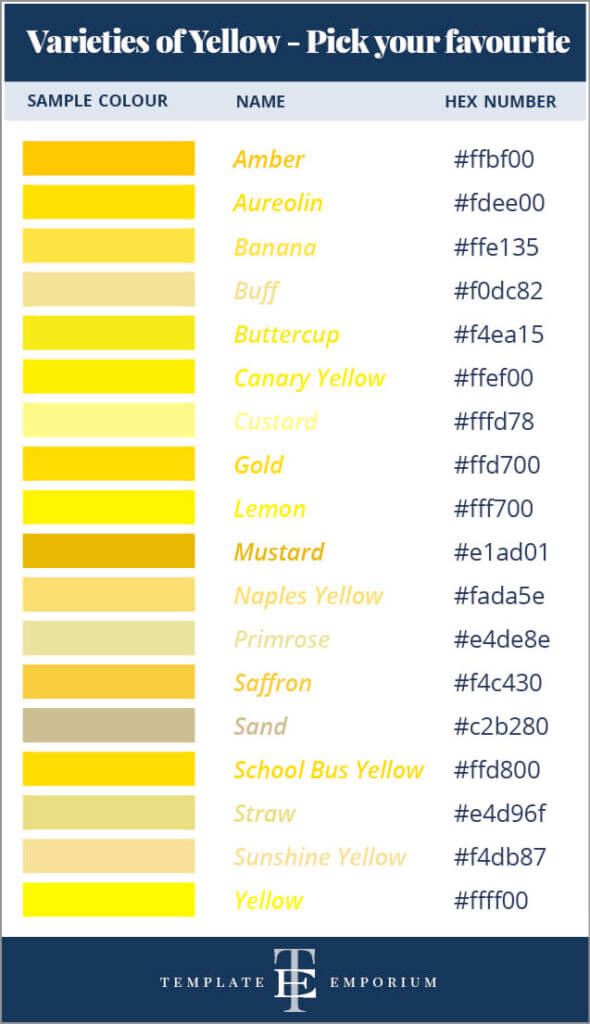 How to Choose Your Brand Colours by using the Colour Wheel - Primary Colour Yellow - The Template Emporium