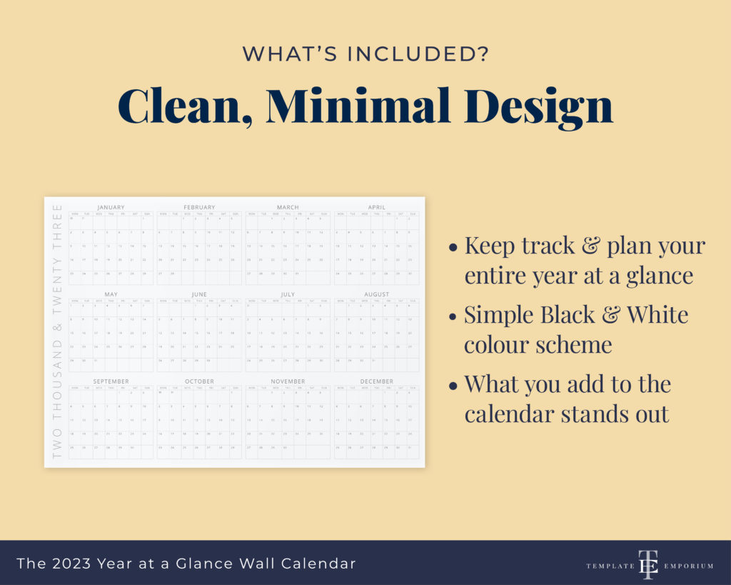 Year at a glance wall calendar - what's included - The Template Emporium