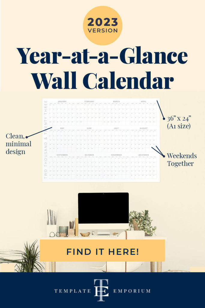 Year at a glance Wall Calendar - The Template Emporium