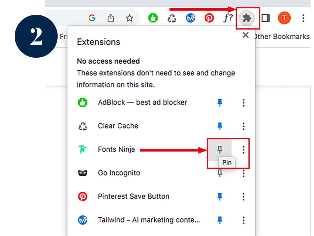 Font Finder - how to add the chrome extension of Fonts Ninja to your extension bar - The Template Emporium
