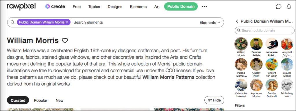 Design inspiration - raw pixel public domain William Morris collection - The Template Emporium